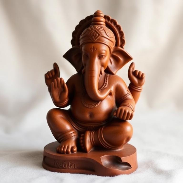 24" Solid Wood Sitting Ganesha Idol